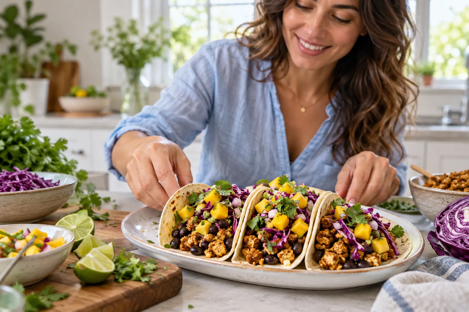 Black Bean Tofu Tacos with Mango Salsa
