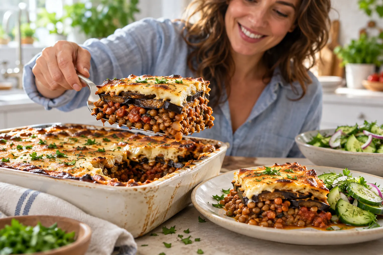 Vegetarian Moussaka with Lentils and Greek Yogurt