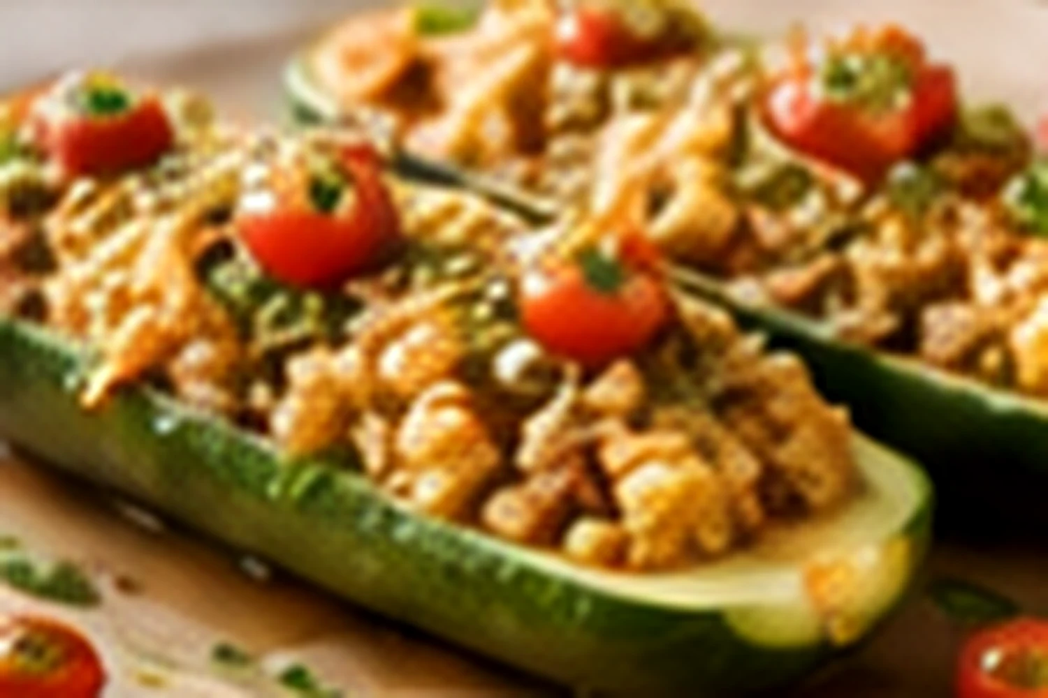 Quinoa Stuffed Zucchini Boats with Chickpeas and Feta