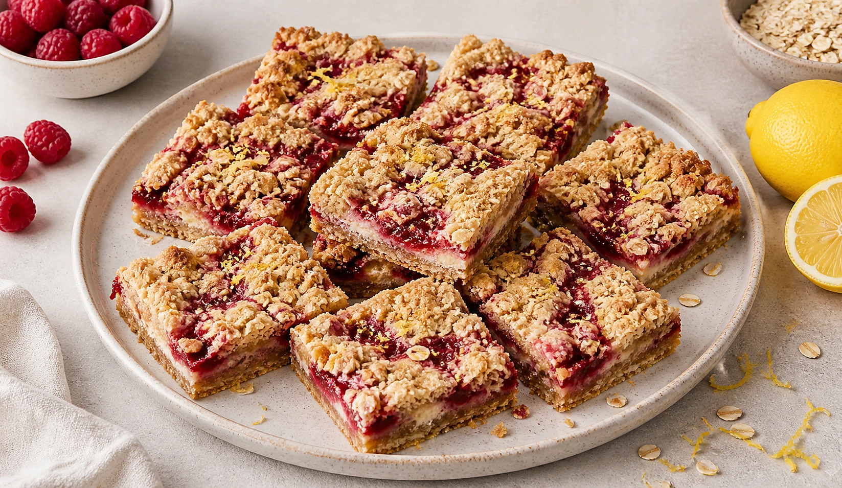 Raspberry Lemon Greek Yogurt Oat Bars