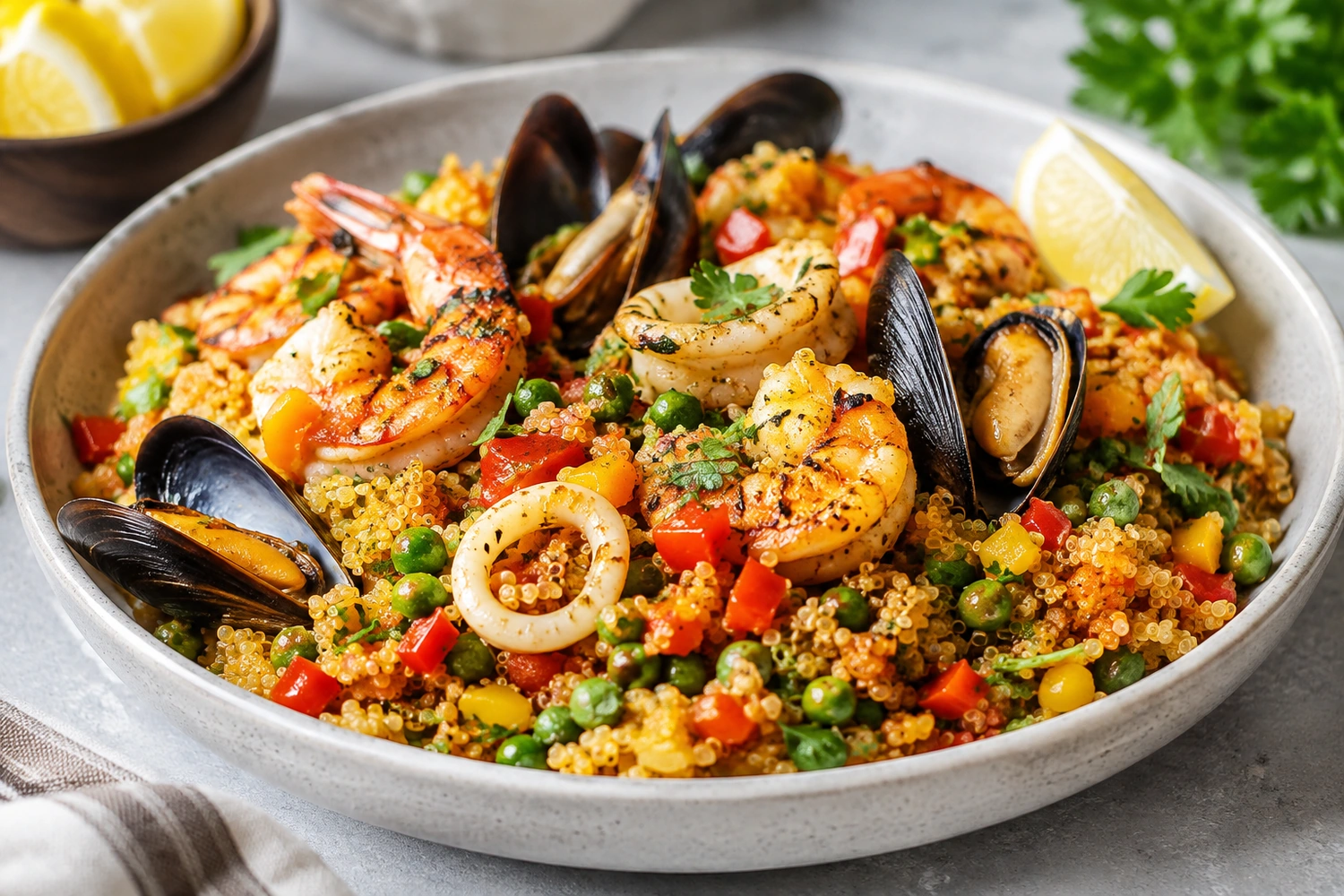 Seafood Quinoa Paella Bowl