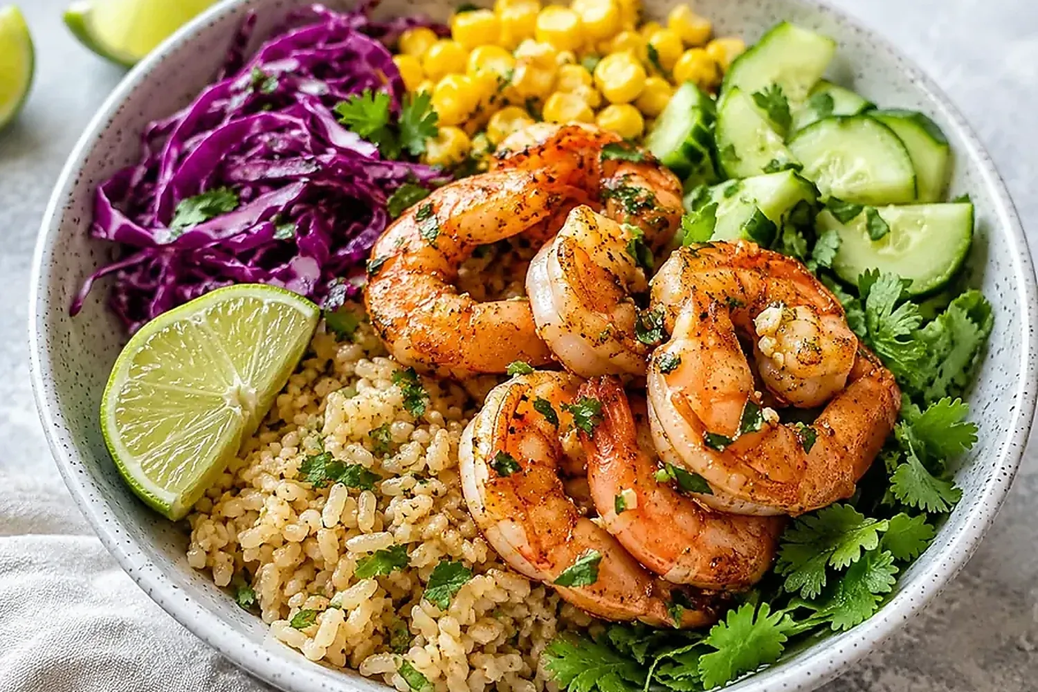 Healthy Shrimp Brown Rice Bowl