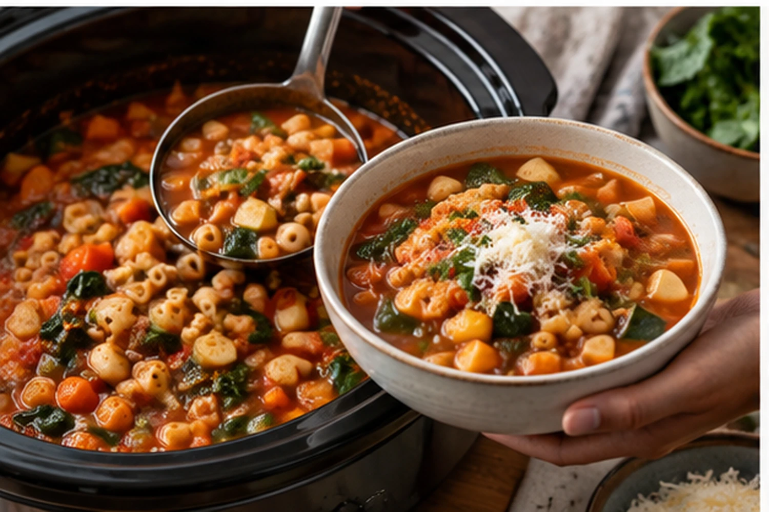 Slow Cooker Vegetarian Minestrone with White Beans and Whole-Wheat Pasta