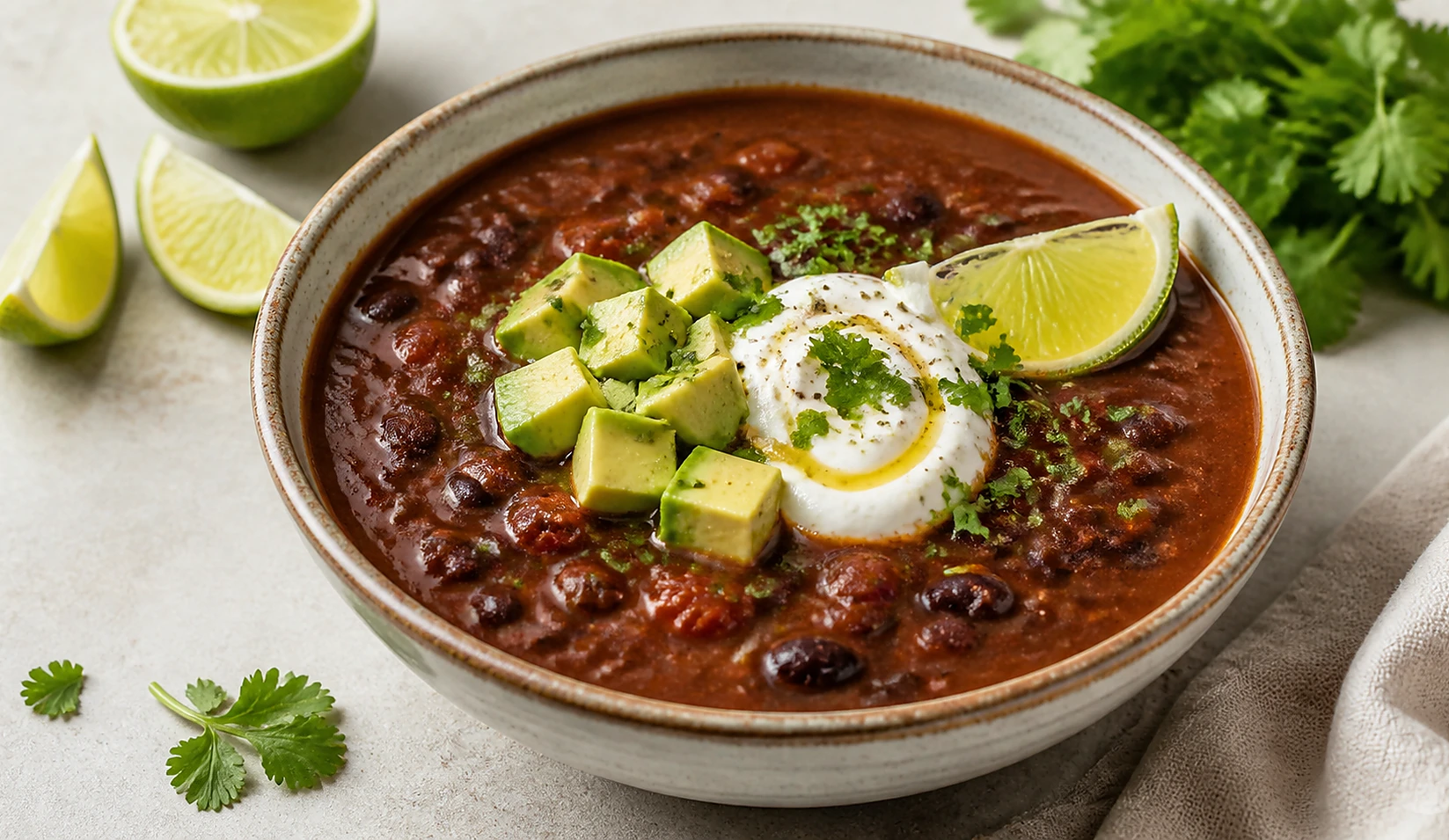 Smoky Black Bean Tomato Soup with Avocado Yogurt