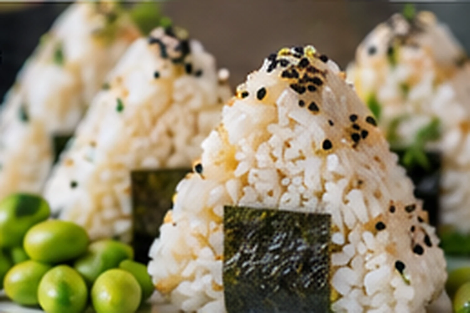 Tuna Avocado Onigiri with Cucumber and Edamame
