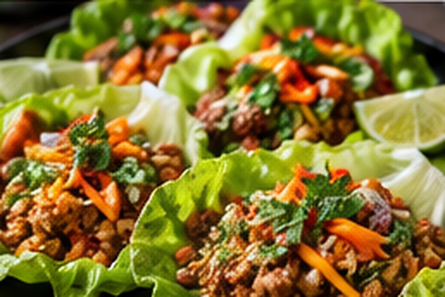 Turkey Lettuce Wraps with Crunchy Vegetables and Ginger-Lime Sauce